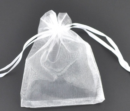 Picture of Organza Jewelry Bags Drawstring Rectangle White 16cm x13cm(6 2/8" x5 1/8"), 50 PCs
