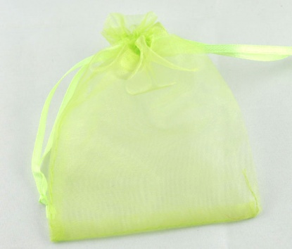 Picture of Organza Jewelry Bags Drawstring Rectangle Light Green 16cm x13cm(6 2/8" x5 1/8"), 50 PCs