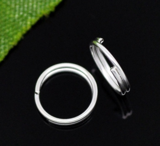 Picture of 0.6mm Iron Based Alloy Split Jump Rings Findings Round Silver Plated 7mm Dia, 1000 PCs