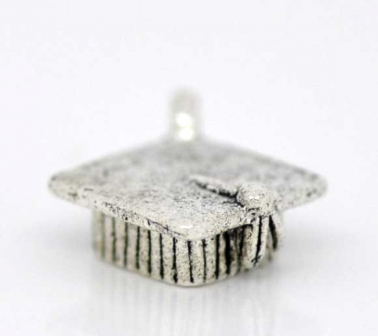 Picture of Graduation Jewelry Zinc Based Alloy 3D Charms Doctorial Hat Antique Silver 17mm( 5/8") x 13mm( 4/8"), 20 PCs