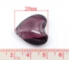 Picture of Lampwork Glass Loose Beads Heart Purple Pattern Foil About 20mm x 20mm, Hole: Approx 2.4mm, 10 PCs
