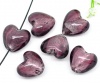 Picture of Lampwork Glass Loose Beads Heart Purple Pattern Foil About 20mm x 20mm, Hole: Approx 2.4mm, 10 PCs