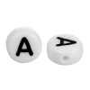Picture of Acrylic Spacer Beads Round White Alphabet/ Letter "A" About 7mm Dia, Hole: Approx 1mm, 500 PCs