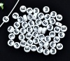 Picture of Acrylic Spacer Beads Round White Alphabet/ Letter "E" About 7mm Dia, Hole: Approx 1mm, 500 PCs