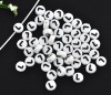 Picture of Acrylic Spacer Beads Flat Round White Alphabet/ Letter "L" About 7mm Dia, Hole: Approx 1mm, 500 PCs
