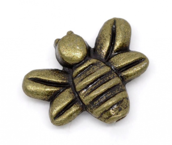 Picture of Zinc Based Alloy Beads Bees Antique Bronze About 14mm x 12mm, Hole:Approx 1mm, 50 PCs