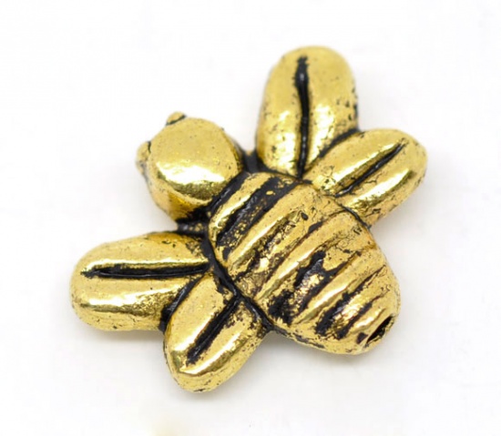 Picture of Zinc Based Alloy Beads Bees Gold Tone Antique Gold About 14mm x 12mm, Hole:Approx 1mm, 50 PCs