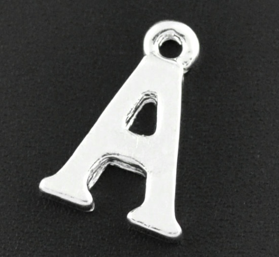 Picture of Zinc Based Alloy Charms Initial Alphabet/ Letter "A" Silver Plated 15mm( 5/8") x 11mm( 3/8"), 30 PCs