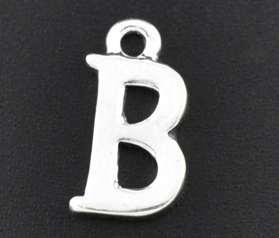 Picture of Zinc Based Alloy Charms Initial Alphabet/ Letter "B" Silver Plated 16mm( 5/8") x 9mm( 3/8"), 30 PCs