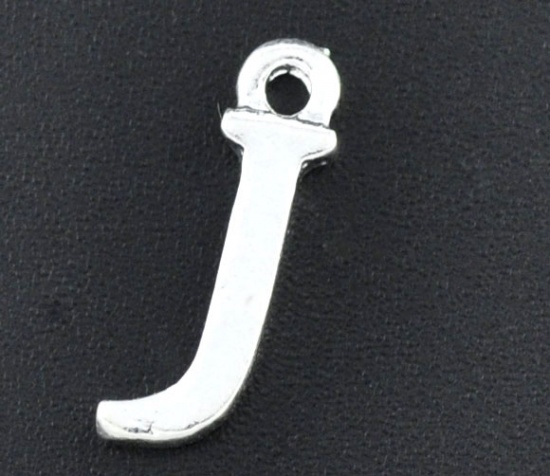 Picture of Zinc Based Alloy Charms Initial Alphabet/ Letter "J" Silver Plated 17mm( 5/8") x 5mm( 2/8"), 30 PCs