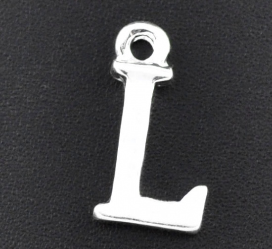 Picture of Zinc Based Alloy Charms Initial Alphabet/ Letter " L " Silver Plated 15mm( 5/8") x 8mm( 3/8"), 30 PCs