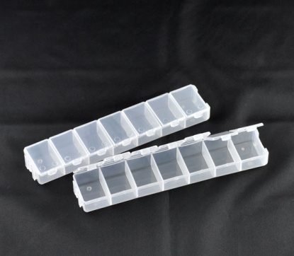 Picture of Plastic Beads Organizer Container Storage Box Rectangle Transparent 15.8x3.4cm(6 2/8"x 1 3/8"), 6 PCs (7 Compartments/Piece)
