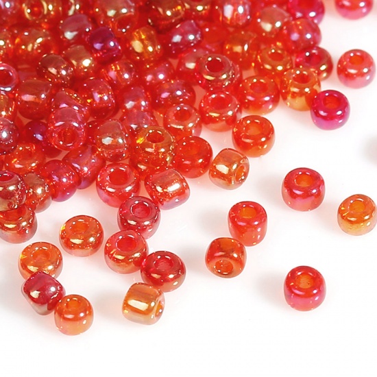 Picture of 10/0 Glass Seed Beads Round Rocailles Red AB Color About 2mm Dia, Hole: Approx 0.6mm, 100 Grams