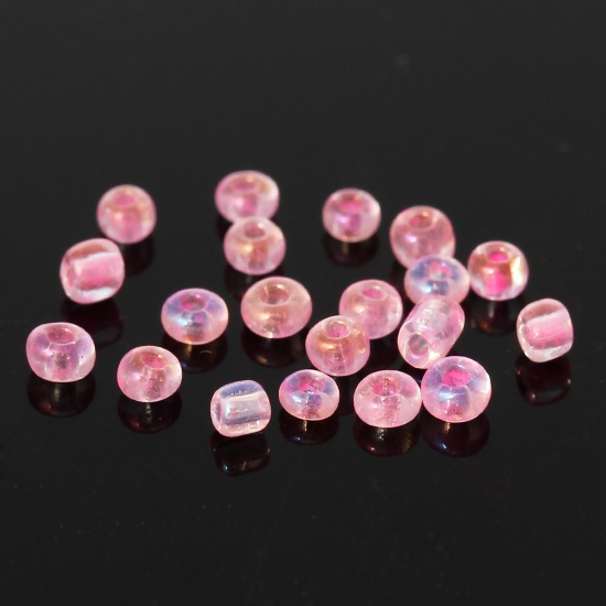 10/0 丸小ビーズ ガラス シードビーズ ピンク ABカラー 約2mm　直径、 穴：約0.6mm、 100 グラム の画像