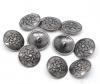 Bild von Zinklegierung Metall Öseknöpfe zum Aufnähen Rund Antiksilber Blumen 20mm D 30 Stück