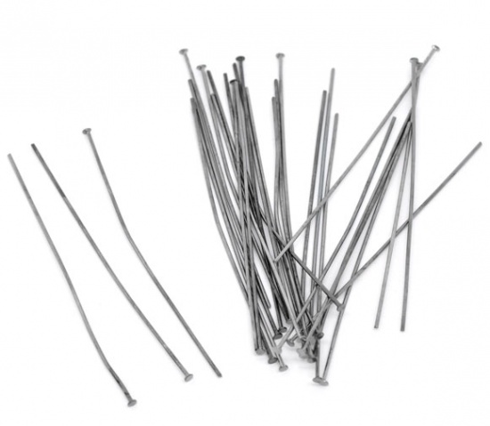 Picture of Iron Based Alloy Head Pins Gunmetal 6cm(2 3/8") long, 0.7mm (21 gauge), 2 Packets(about 8000 PCs)