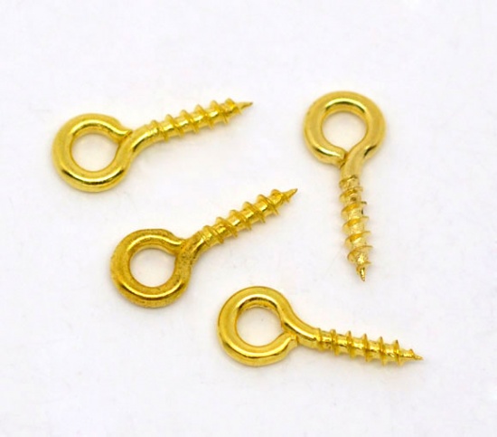 Picture of Gold Plated Screw Eyes Bails Top Drilled Findings 10x4mm, sold per packet of 1000