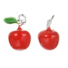Picture of Zinc Based Alloy 3D Charms Apple Fruit Silver Plated Red & Green Enamel 19mm( 6/8") x 15mm( 5/8"), 10 PCs