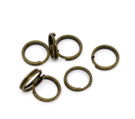 Picture of 0.7mm Iron Based Alloy Double Split Jump Rings Findings Round Antique Bronze 7mm Dia, 1000 PCs