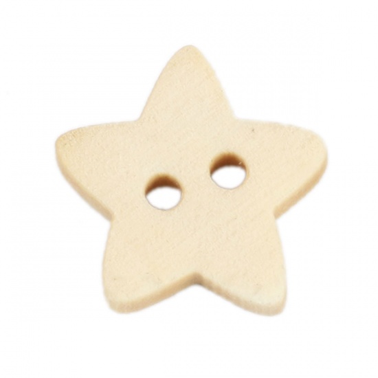 Picture of Wood Sewing Buttons Scrapbooking 2 Holes Star Pale Yellow 13x13mm( 4/8" x 4/8"), 200 PCs