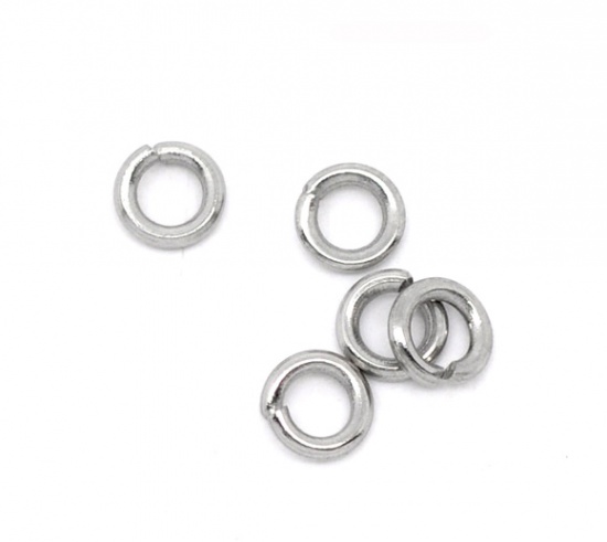 Picture of 304 Stainless Steel Opened Jump Rings Findings Round Silver Tone 4mm( 1/8") Dia, 500 PCs
