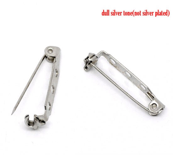 Picture of Iron Based Alloy Pin Brooches Findings Rectangle Silver Tone 27mm x 5mm, 100 PCs