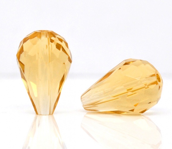 Immagine di Vetro Sciolto Perline Goccia Champagne Sfaccettato Circa 14mm x 10mm, Foro: Circa 1.3mm, 30 Pz