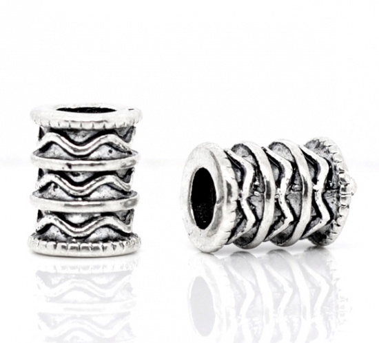 Picture of Zinc Based Alloy Spacer Beads Cylinder Antique Silver Ripple Carved About 10mm x 8mm, Hole:Approx 3.5mm, 20 PCs