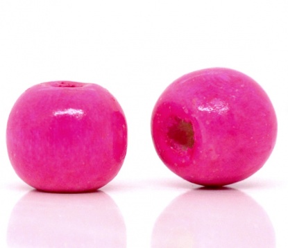 Picture of Wood Spacer Beads Round Fuchsia About 10mm x 9mm, Hole: Approx 3mm, 200 PCs
