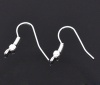 Picture of Iron Based Alloy Ear Wire Hooks Earring Findings Silver Plated 19mm( 6/8") x 18mm( 6/8"), Post/ Wire Size: (21 gauge), 300 PCs