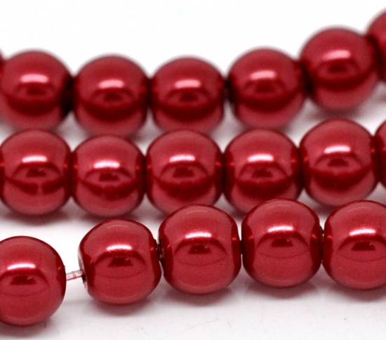 Image de Perles Imitation en Verre Rond Rouge Foncé Nacré 6mm Dia, Taille de Trou: 1mm, 82cm long, 5 Enfilades (Env.145 Pcs/Enfilade)