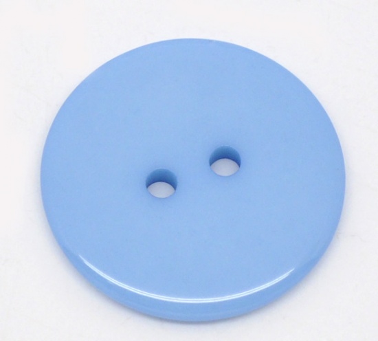 Immagine di Resina Bottone da Cucire ScrapbookBottone Tondo Blu Due Fori Nulla Disegno 23mm Dia, 50 Pz