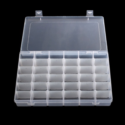 Picture of Plastic Adjustable Beads Organizer Container Storage Box Rectangle Transparent 27.3cm x18.5cm(10 6/8" x7 2/8"), 1 Piece(36 Compartments)