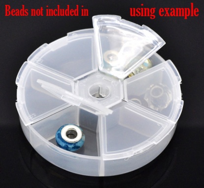 Picture of Plastic Beads Organizer Container Storage Box Round Transparent 8x8cm(3 1/8"x3 1/8"), 2 PCs(6 Compartments/Piece)