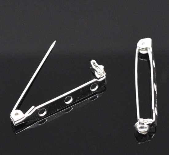 Picture of Alloy Pin Brooches Back Bar Findings Silver Plated 34mm(1 3/8") x 8mm( 3/8"), 800 PCs