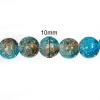 ガラスビーズ 円形 アクアブルー & ライトコーヒー 花柄 約 10mm直径、 穴：約 1mm、 80cm長さ、 2 連 （約 85PCS /一連） の画像