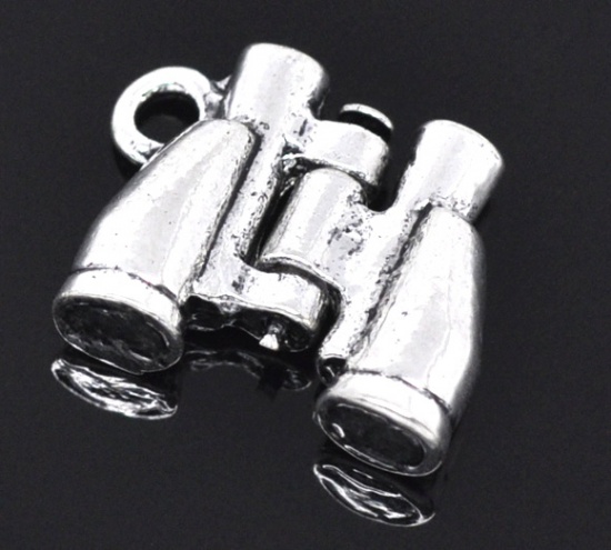 Picture of Zinc Based Alloy 3D Charms Travel Binocular Telescope Antique Silver 17mm( 5/8") x 14mm( 4/8"), 20 PCs