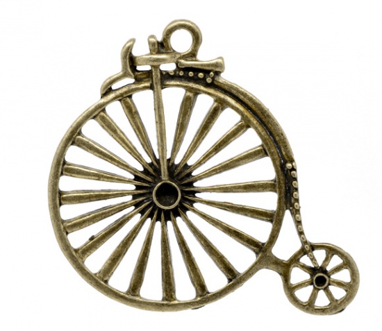 Picture of Zinc Based Alloy Pendants Travel Bicycle Antique Bronze (Can Hold ss16 Rhinestone) 5cm(2") x 4.6cm(1 6/8"), 10 PCs