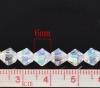 ガラスビーズ 双円錐形 白 ABカラー 透明 ファセット・カット 約 6mm x 6mm、 穴：約 1mm、 30cm長さ、 2 連 （約 50PCS /一連） の画像