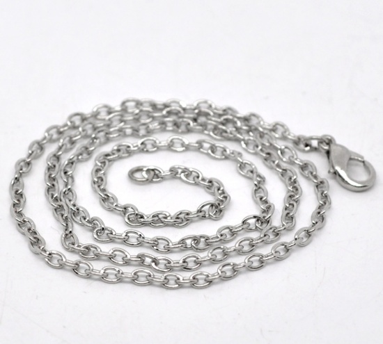 Picture of Link Cable Chain Necklace Silver Tone 45.6cm(18") long, Chain Size: 3.5x2.5mm(1/8"x1/8"), 12 PCs