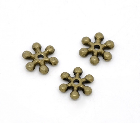 Imagen de Cuentas Espaciador Zamak Copo de nieve,Bronce Antiguo 8mm x 8mm, Agujero: acerca de 1mm, 300 Unidades