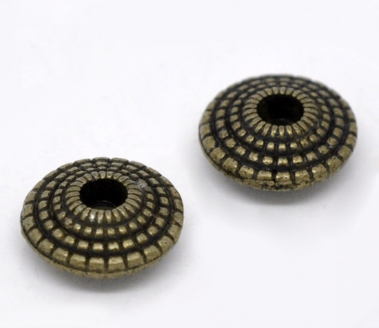 Picture of Zinc Based Alloy Spacer Beads Bicone Round Antique Bronze Dot Carved About 8mm Dia, Hole:Approx 1.9mm, 70 PCs