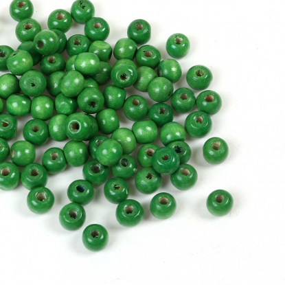 ウッド スペーサ ビーズ 円形 緑 約 10mm x 9mm、 穴：約 3mm、 200 個 の画像