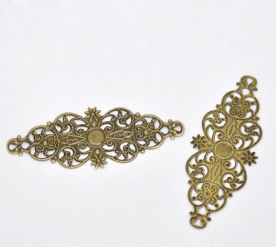 Image de Connecteurs de Bijoux Estampe en Filigrane Creux en Alliage de Zinc Vigne de Fleurs Bronze Antique Plaqué 61mm x 24mm, 50 Pcs