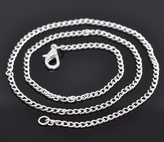Picture of Link Curb Chain Necklace Silver Plated 45.6cm(18") long, Chain Size: 3x2mm(1/8"x1/8"), 12 PCs