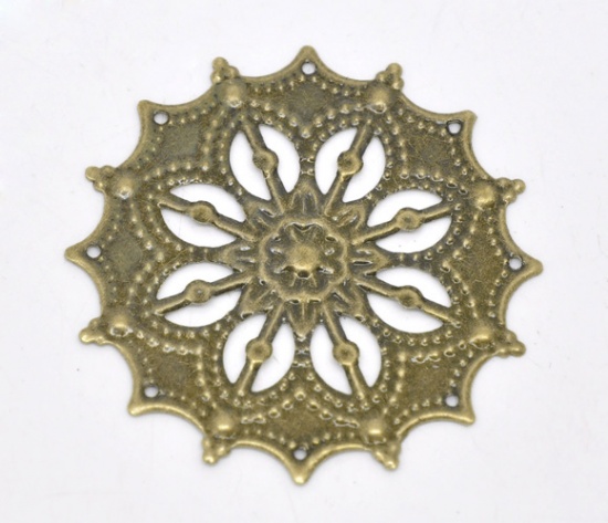 Picture of Iron Based Alloy Embellishments Flower Antique Bronze Flower Hollow 4.3cm(1 6/8") Dia, 50 PCs