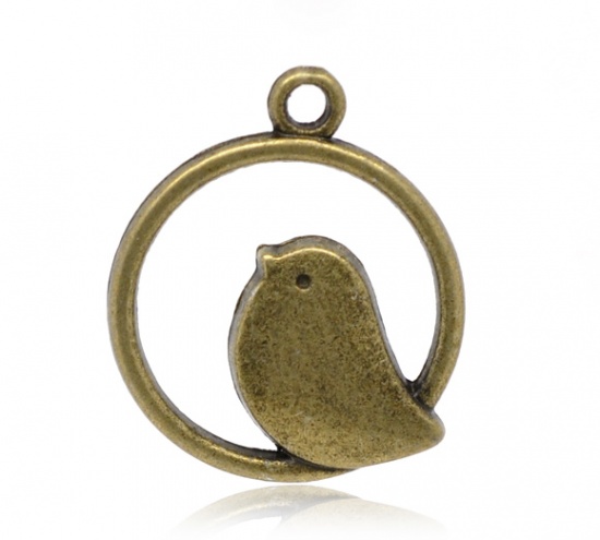 Picture of Zinc Based Alloy Charms Round Antique Bronze Mother Bird Hollow 24mm(1") x 21mm( 7/8"), 50 PCS