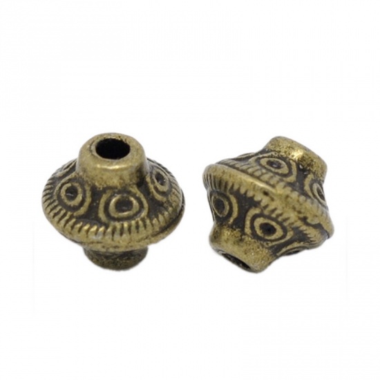 Picture of Zinc Based Alloy Spacer Beads Bicone Antique Bronze Carved About 6mm x 6mm, Hole:Approx 1.6mm, 100 PCs
