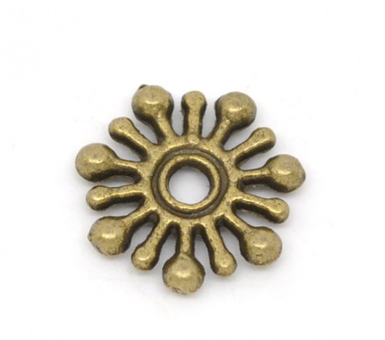 Imagen de Cuentas Espaciador Zamak Copo de nieve,Bronce antiguo 9mm x 9mm, Agujero: acerca de 1.5mm, 200 Unidades