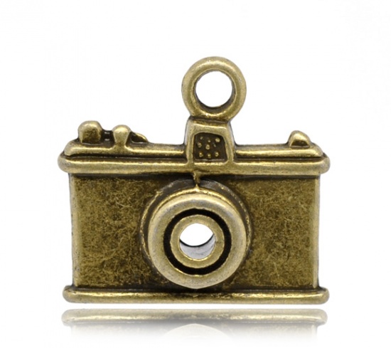 Picture of Zinc Based Alloy Charms Travel Camera Antique Bronze 23mm( 7/8") x 21mm( 7/8"), 10 PCs